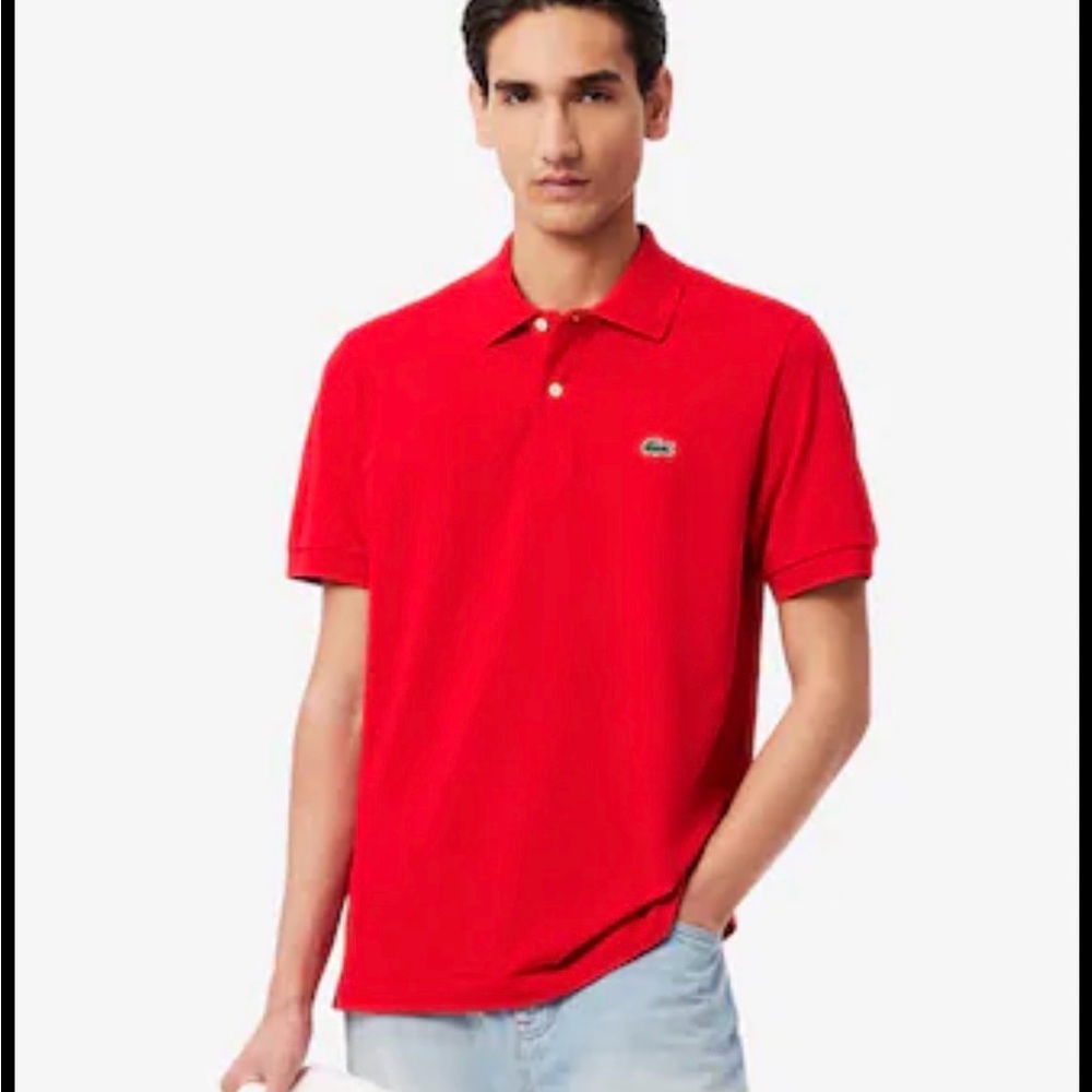 Lacoste Polo Shirt Mens  8 Red Cotton Collar Shirt France Crocodile Logo